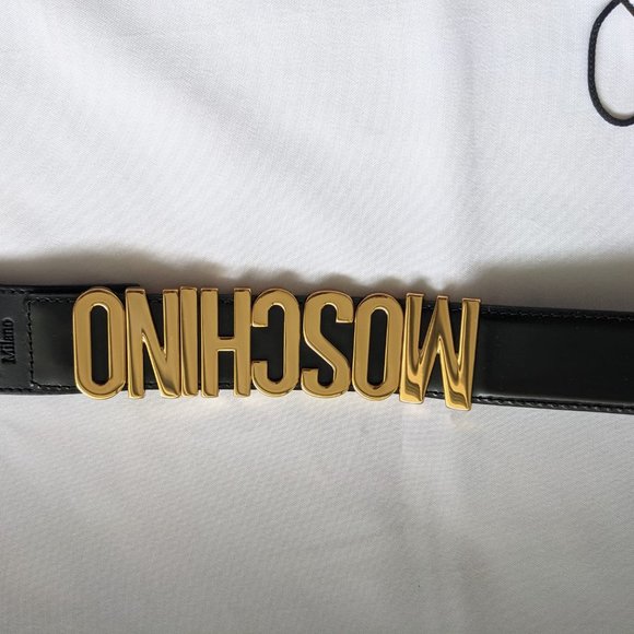 Moschino Couture Jeremy Scott SHINY GOLD LOGO BELT main image 6